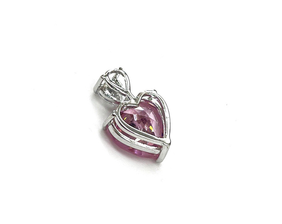 Подвеска сердце с розовым фианитом размер 19,5*12мм цвет серебро